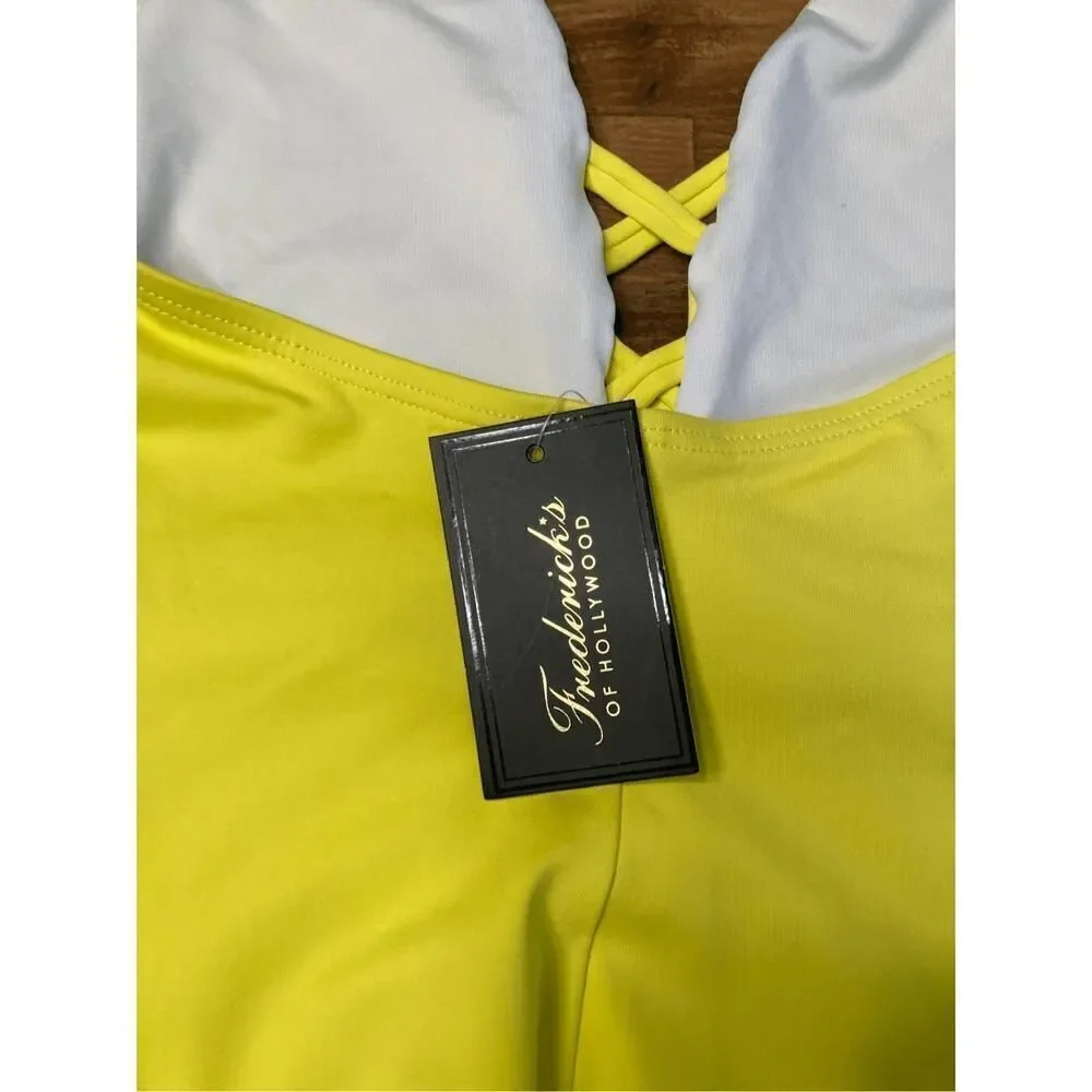 Frederick's of Hollywood SMALL NWT Sunset Strap Blazing Yellow Halter Swimsuit